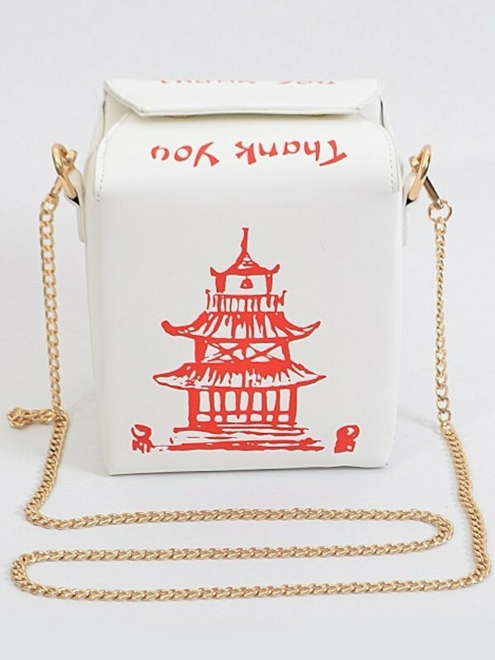 Novelty Chinese Takeout Box Crossbody Bag White Pagoda Statement Purse